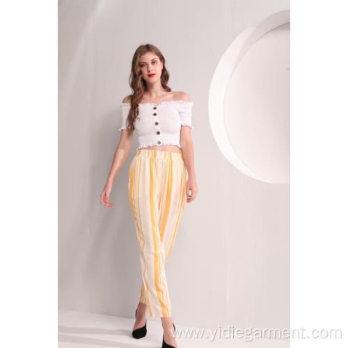 Yellow Stripe Viscose Trousers Yellow Stripe Viscose Summer Trousers Factory